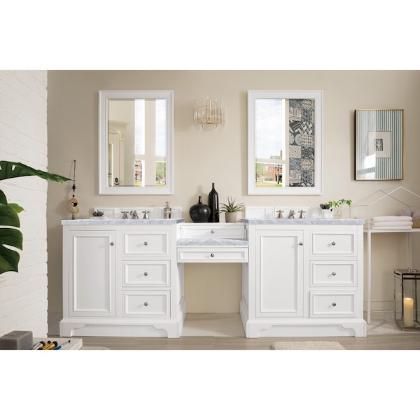 James Martin Vanities De Soto 94in Double Vanity Set, Bright White w/ 3 CM Carrara Marble Top 825-V94-BW-DU-CAR - main